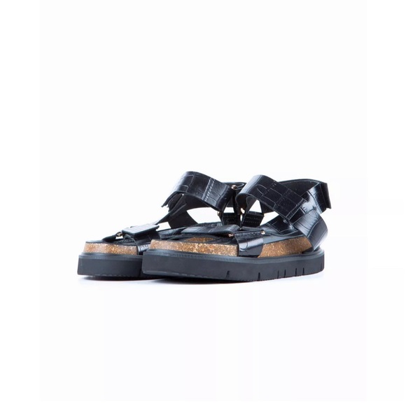 All Black Pressed Croc Lowform Flat Sandal - Picture 3 of 7